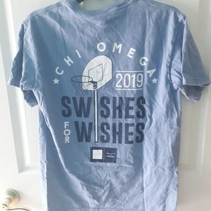 Chi Omega Swishes for Wishes pocket tee